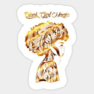 Afro Beauty With Black Girl Magic In Gold Sticker